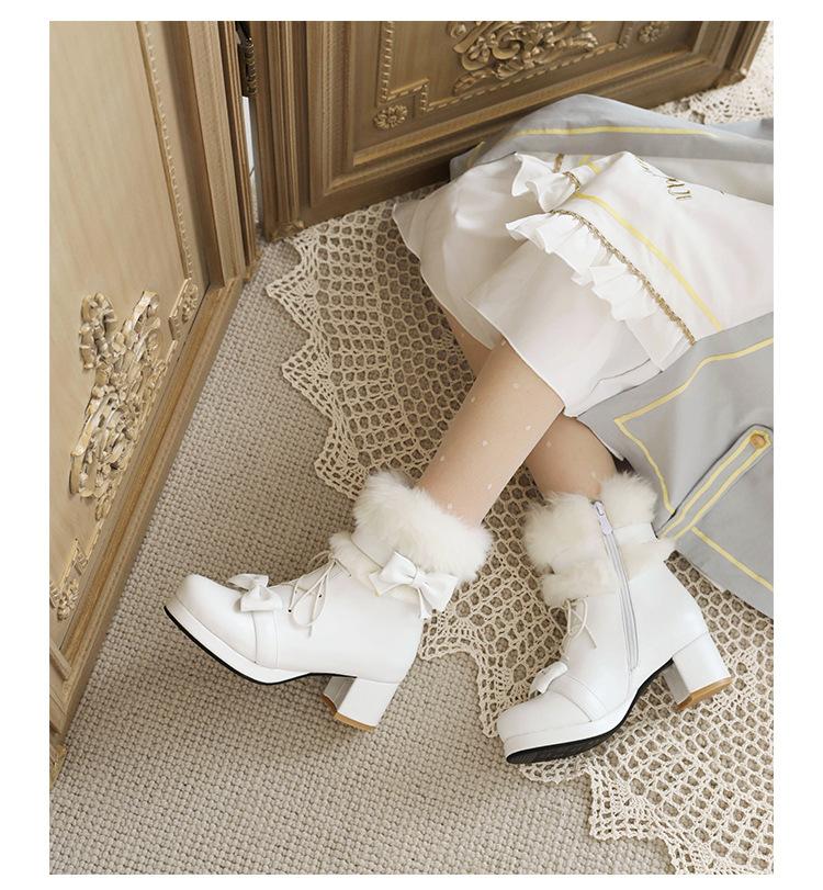 Cizme de zăpadă Japoneze Lo pentru femei 2025 Iarnă Pluș Gleznuțe Scurte Calde Lolita Tocuri Înalte Uniformă JK Cosplay Fată Kawaii Lolita Botas