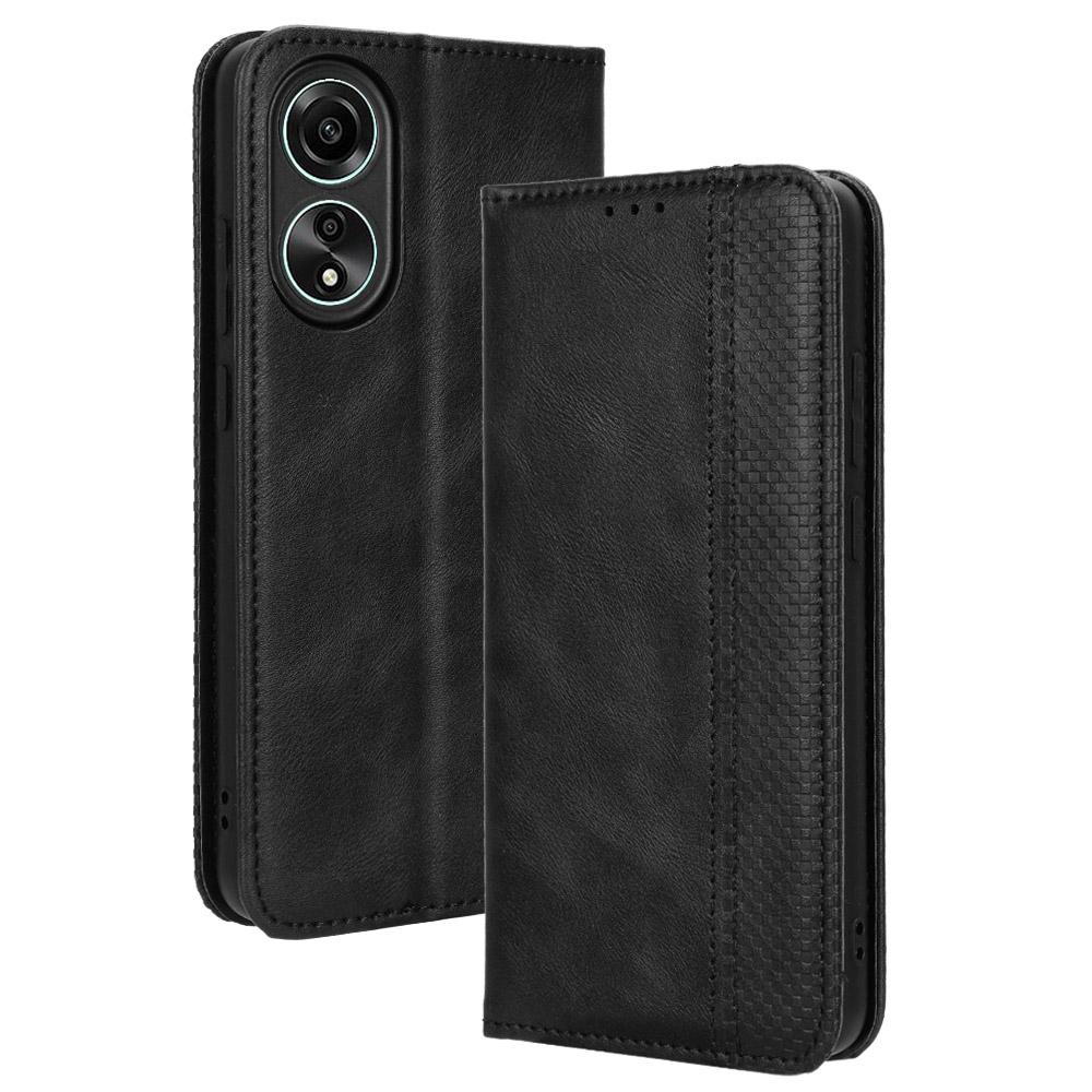 

Stand Wallet Phone Case for Oppo A78 4G,Retro PU Leather+TPU Protective Phone Cover Black