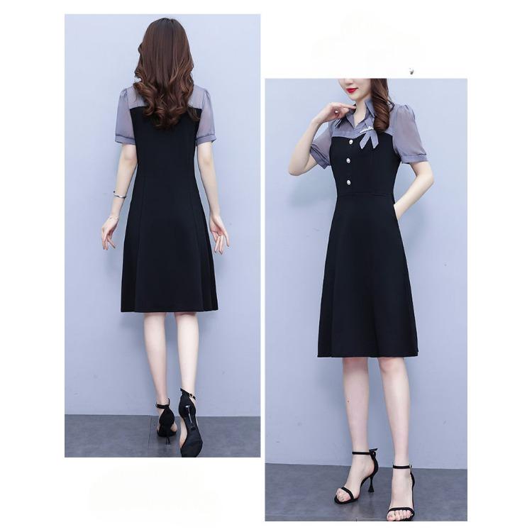 Summer Slimming Short Sleeve Dress with Pearl Splicing Youthful and Belly Covering