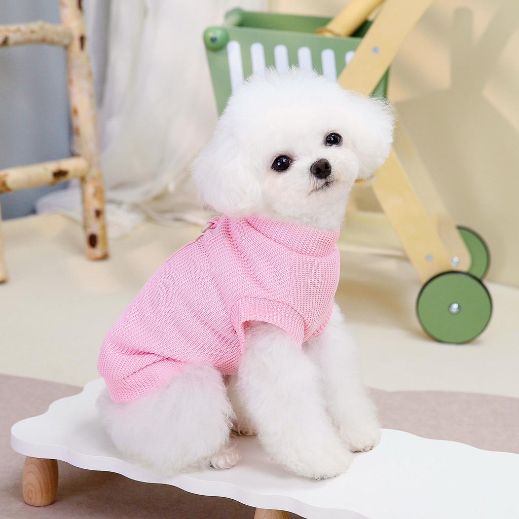 Spring and summer, thin pet clothes, cat Bigbear miniature dog Teddy T-shirt suspender smiley face label knitted pet clothing