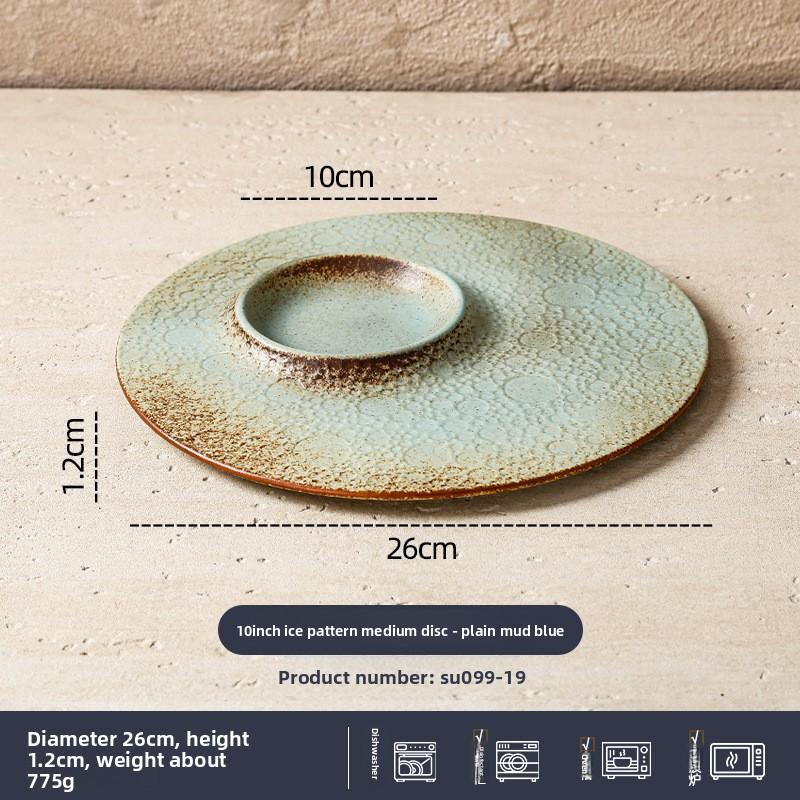 

10 Inch Crackle Glaze Ceramic Plate Retro Stoneware Dish Hotel Restaurant Creative Dinnerware 10 inches