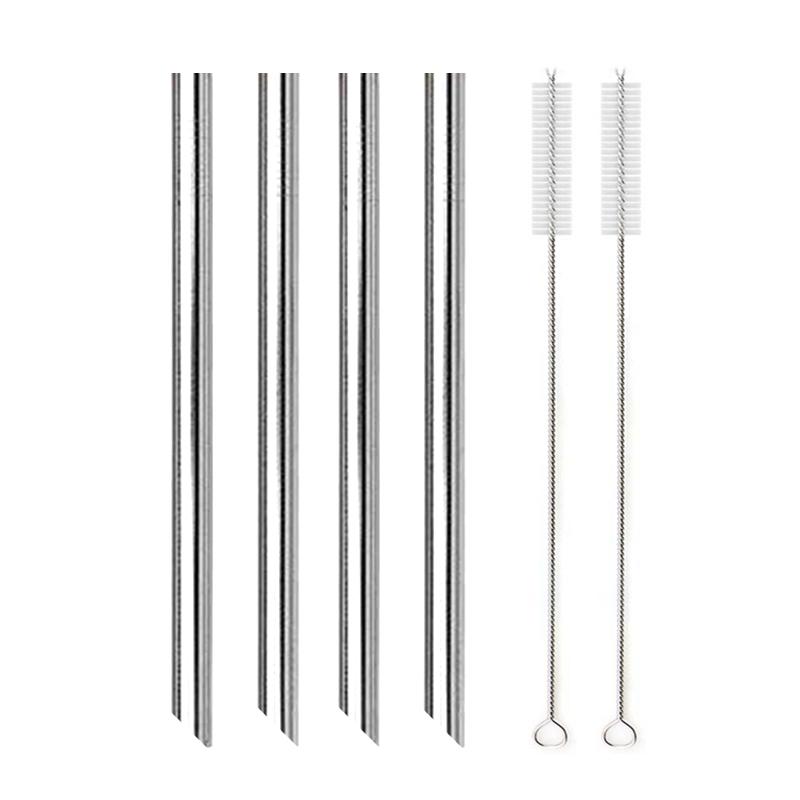 12x215mm Reusable 304 Stainless Steel Drinking Straws Set Eco-Friendly Metal Straw for Smoothie Boba Bubble Tea Milkshakes