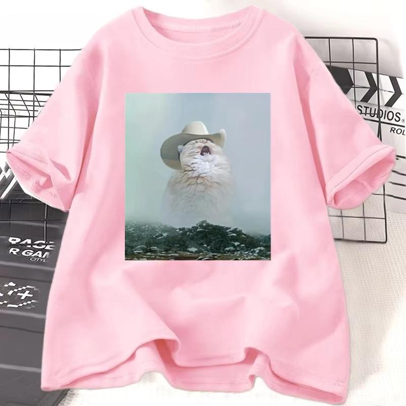 Cowboy Cat T-shirt Funny Crazy Cat Printed Tshirt Women Men Cotton Short Sleeve T Shirt Autumn Unisex Clothing Graphic Tees