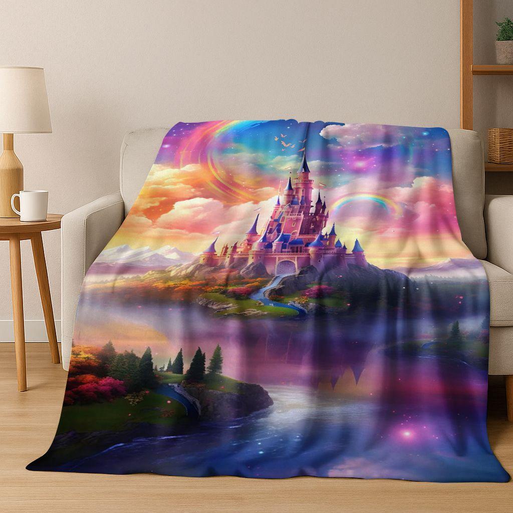 Enchanted Fairytale Princess Castle Gothic Castle Cartoon Flannel Blanket,Cozy Soft Throw Blanket for Home Bedroom Bed Sofa Kids
