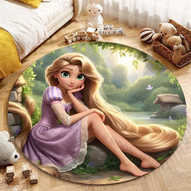 5 Misure Tappeto Rotondo Carino con Stampa della Principessa Rapunzel per Soggiorno, Camera da Letto, Tavolo e Sedie, Divano, Decorazione, Tappeto e Tappetino per la Stanza dei Bambini