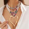 Ingemark Elegant Big Love Heart Pendant Choker Necklace for Women Multilayer Imitation Pearl Chain Grunge Jewelry Steampunk Gift
