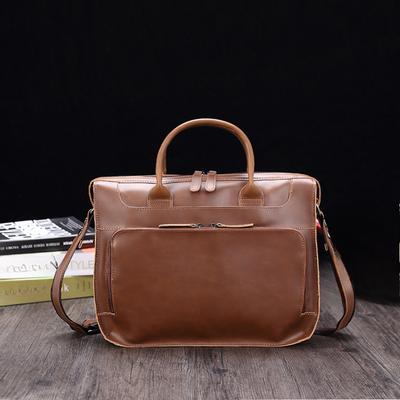 Men's Bag Crazy Horse Leather PU Business Briefcase Retro Men's Bag 14-inch Laptop Bag