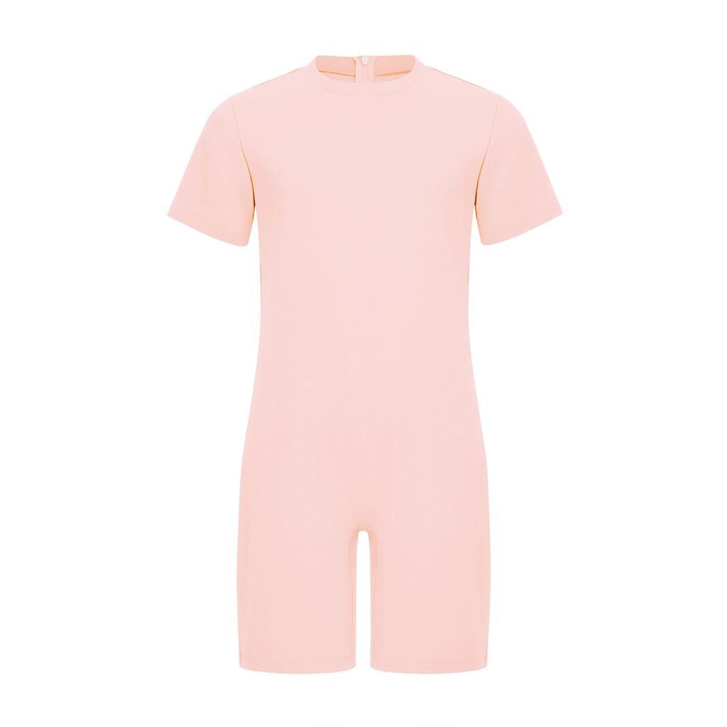 Barn Jenter Gutter Adaptivt Tøy Rund Hals Kort Ermet Glidelås i Ryggen Ensfarvet Jumpsuit