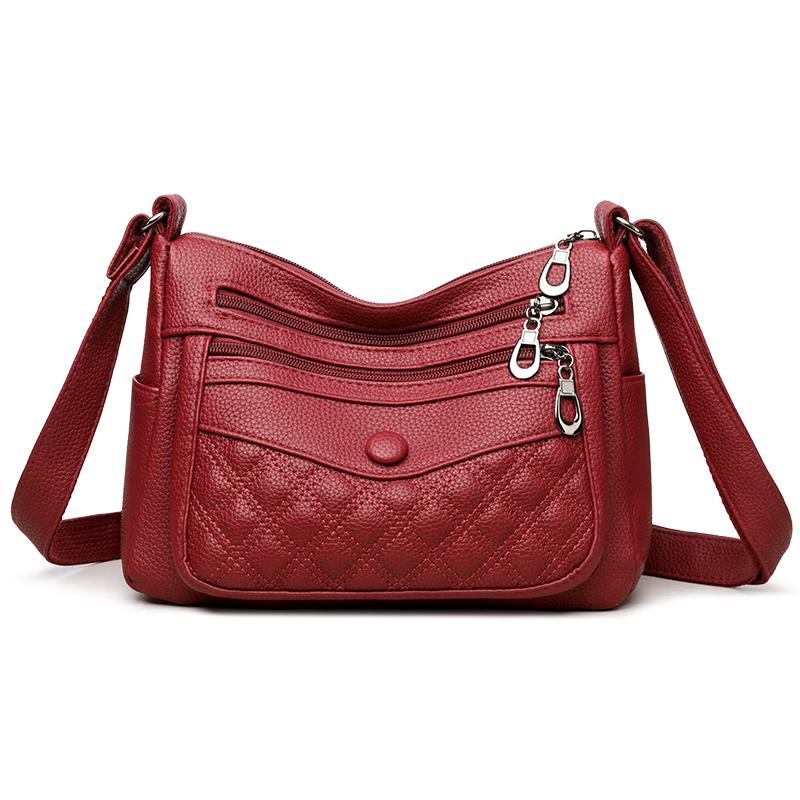 Lingge Women's Bag Soft Leather Crossbody Bag Middle-aged Mother's Bag Shoulder Bag