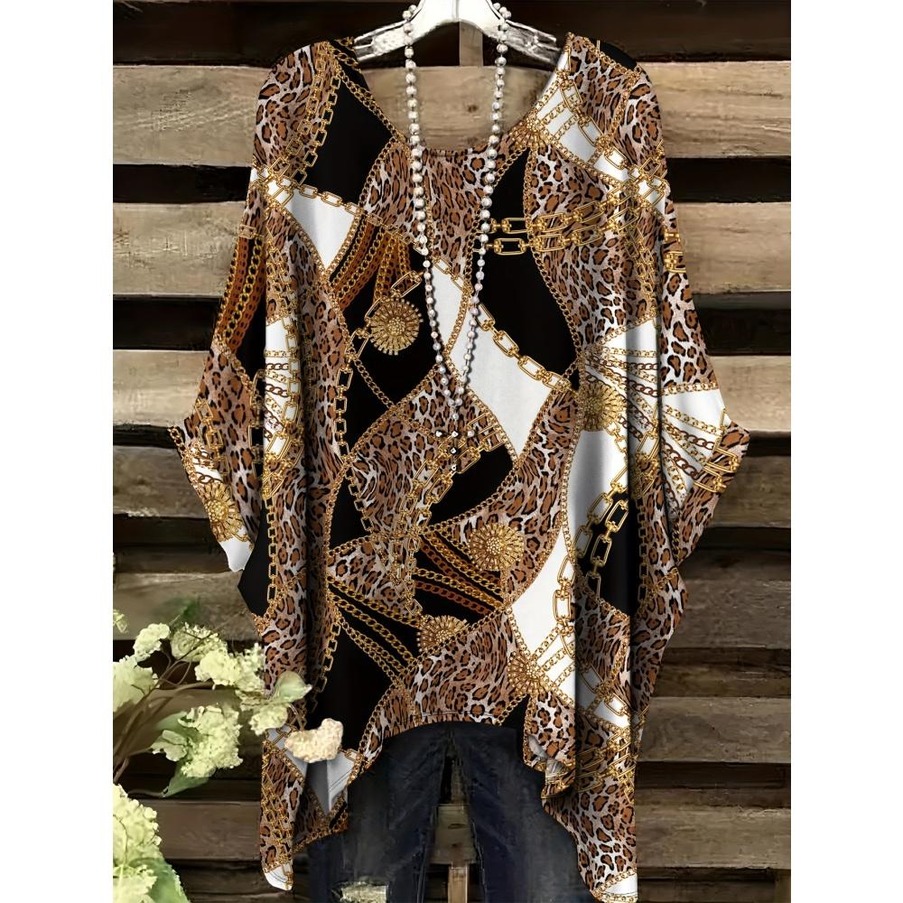 Sommer Damen T-Shirt Ethnischer Stil Gedruckter Frack Rundhalsausschnitt Lässig Bequem Y2k T-Shirt Vintage Damen Kurzarm-T-Shirt