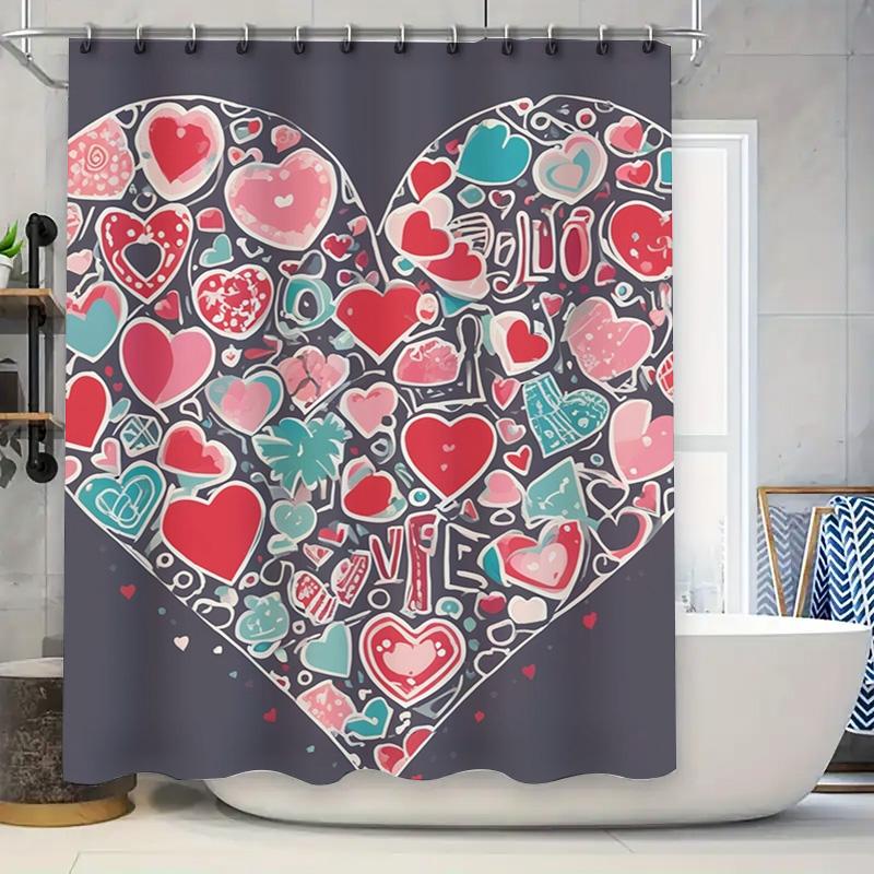 Colorful Heart Pattern Shower Curtain - Modern Bathroom Decor 90X180cm