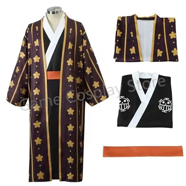 

New Trafalgar Law Cosplay Costume Anime Figures Digital Printing Kimono Uniform Full Set Halloween Carnival Party Suit Man XXL чёрный