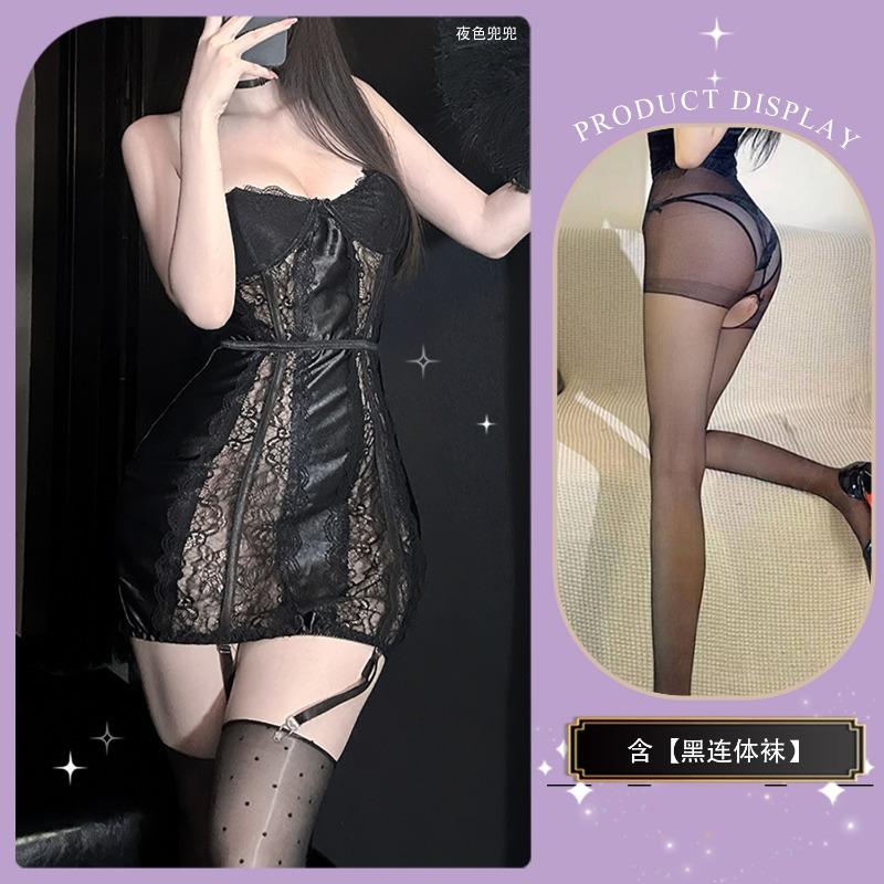 Runaway Lace Splicing Sexy Onesie Gathering Chest Wrapping Perspective Pure Desire Nightdress Sexy Underwear Hot Woman