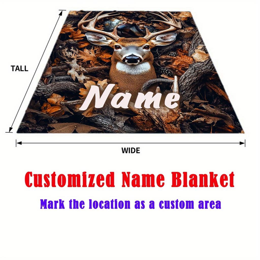 Custom Deer Fleece Blanket Personalized Name Forest Animal Print Throw Soft Warm All Season Bedding Gift For Hunting Lovers