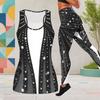 Women Plus Size Two Piece Set Scoop Neck Sleeveless Printed Tank Top Fitted Black Green Gold Pants