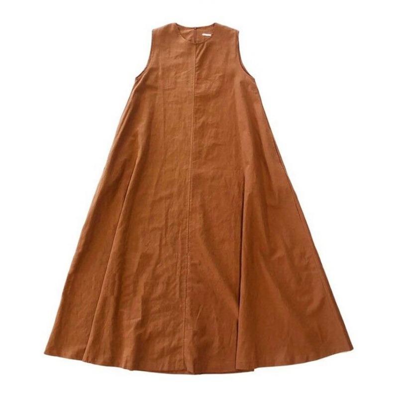Pumpkin Color Lazy Simple Swing Loose Sleeveless A-line Vest Long Skirt Slimming Dress