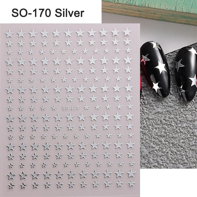 

Sliver Stars Nails Stickers 3D Bronzing Laser White Cross Starlight Glossychic Y2k Стильні клейкі манікюрні прикраси SO-167 SO-170 Silver
