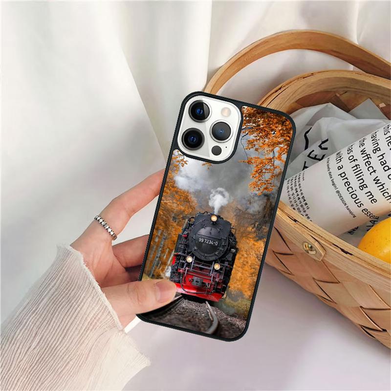 Vintage Steam Train Railway Phone Case For iPhone 17 Air 16 15 14 11 12 13 Pro  MAX Plus coque Cover Shell