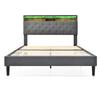 Upholstered Bed Double Bed Storage Headboard Bed with LED Lighting Bed Frame Slatted Frame made of Wood,140*200CM Grey (With Mattress)