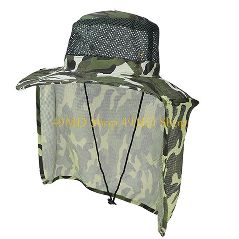 49MD Camouflage Mesh Sun Hat for Various Age Breathable Fisherman Hat with Neckflap Sweat Absorbent Hat for Outdoor Activity