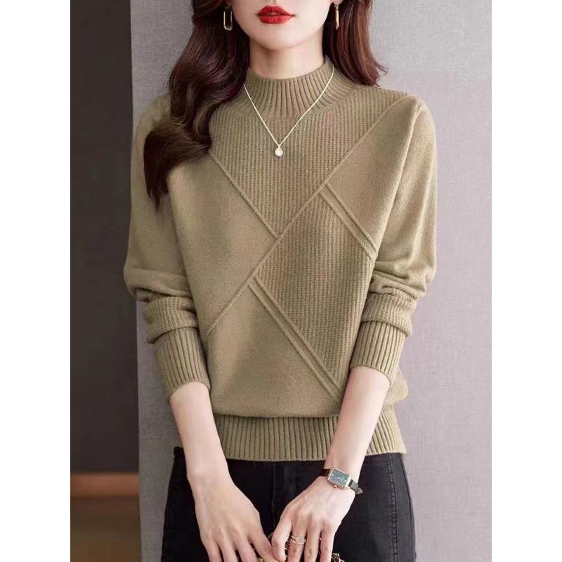 

Semi-turtleneck bottoming shirt women s autumn and winter fashion casual knitted sweater new thickened solid color inner sweater One Size верблюд