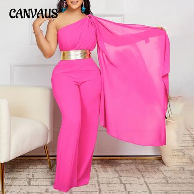 Women's Plus Size Jumpsuit Spring and Summer Fashion Temperament Oblique Collar Splicing Pleated OL High Waist Jumpsuit