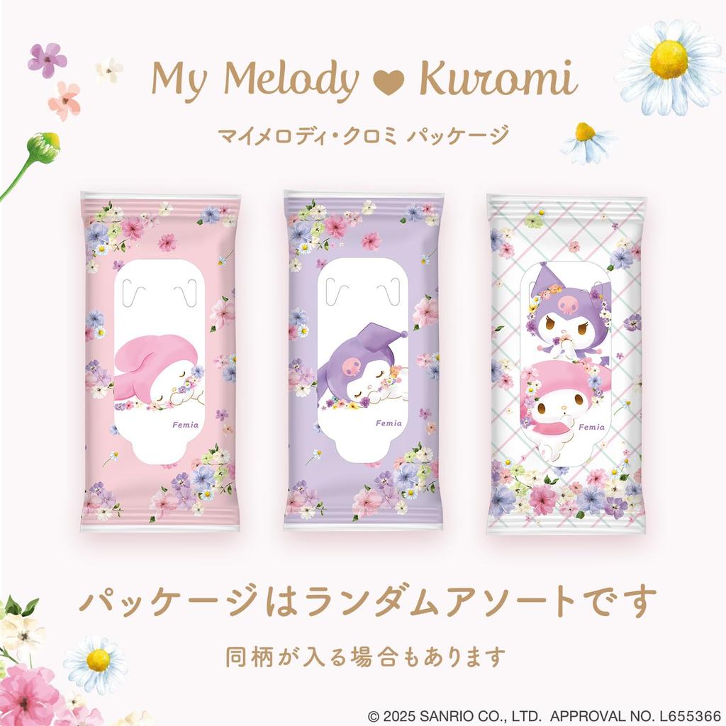 LEC Femia Flushable Delicate Wet 10 Sheets X 3 Packs Melody Chamomile Scent Wipes, (My & Kuromi),