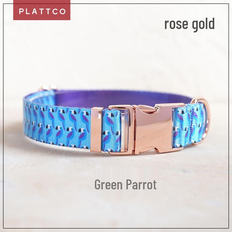 PLATTCO Blue Parrot Print Faux Nylon Pet Collar (PDC315) S 2.0cm (31-41cm)