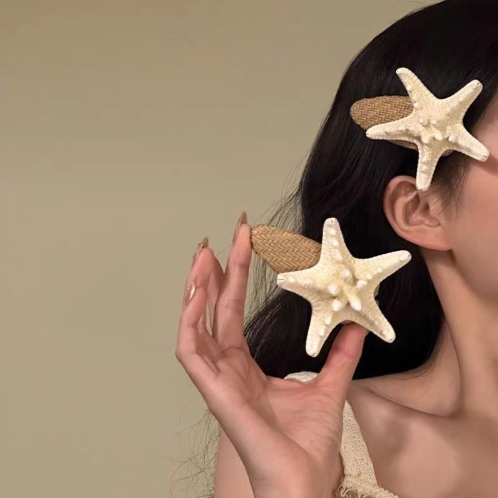 Beach Straw Hat Hairpin Korean Style Weaving Style Barrette Starfish Hair Clip Hair Accessories