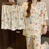Imitation cotton pajamas women's summer cartoon short-sleeved three-piece set summer thin comfortable loungewear