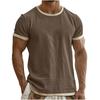 Men's Colorblock Cotton Linen Short Sleeve T-Shirt Lightweight Breathable Round Neck Casual Vacation Top