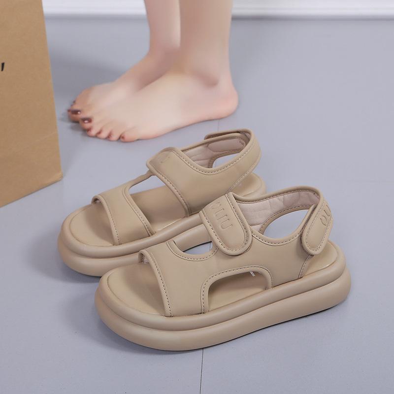 

Сандалии на толстой подошве на липучках для женщин 2024 лето новинка круглый носок ощущение ходьбы по говну подошва-маффин пляжная обувь пляжные сандалии для женщин 40 темно-коричневого