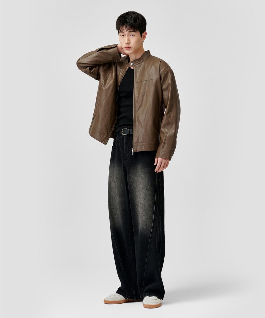 Agod Leather Standard Biker Jacket [Brown]