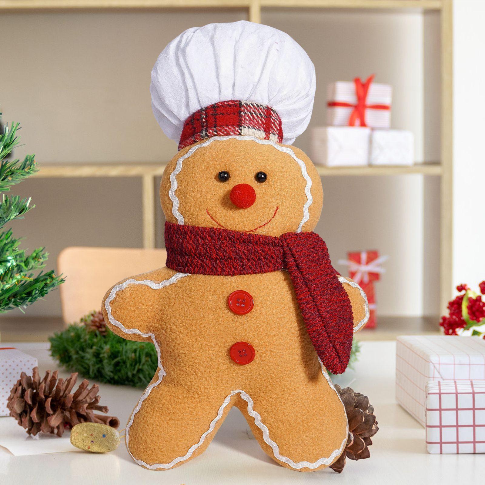 Festive Gingerbread Man Figurine Ornament - Cartoon-Style with Scarf for Christmas Party Decor.