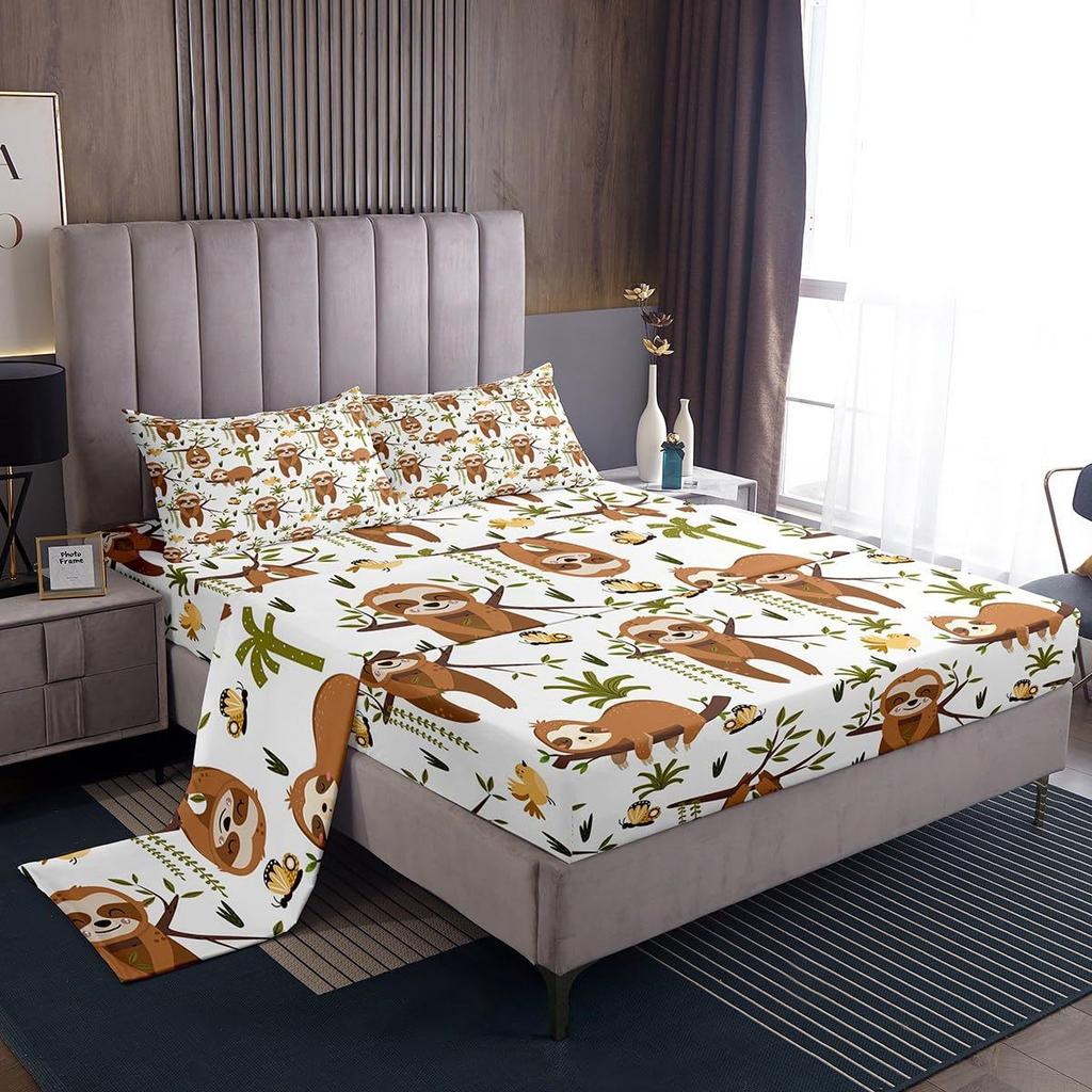 Cute cartoon animal pattern bed hat four-piece bedding set bedroom dormitory bedding decoration