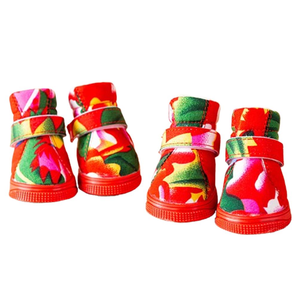 

4Pcs/Set Flower Printing Winter Dogs Shoes Chinese Style Pet Foot Covers For Indoor/Outdoor L красный