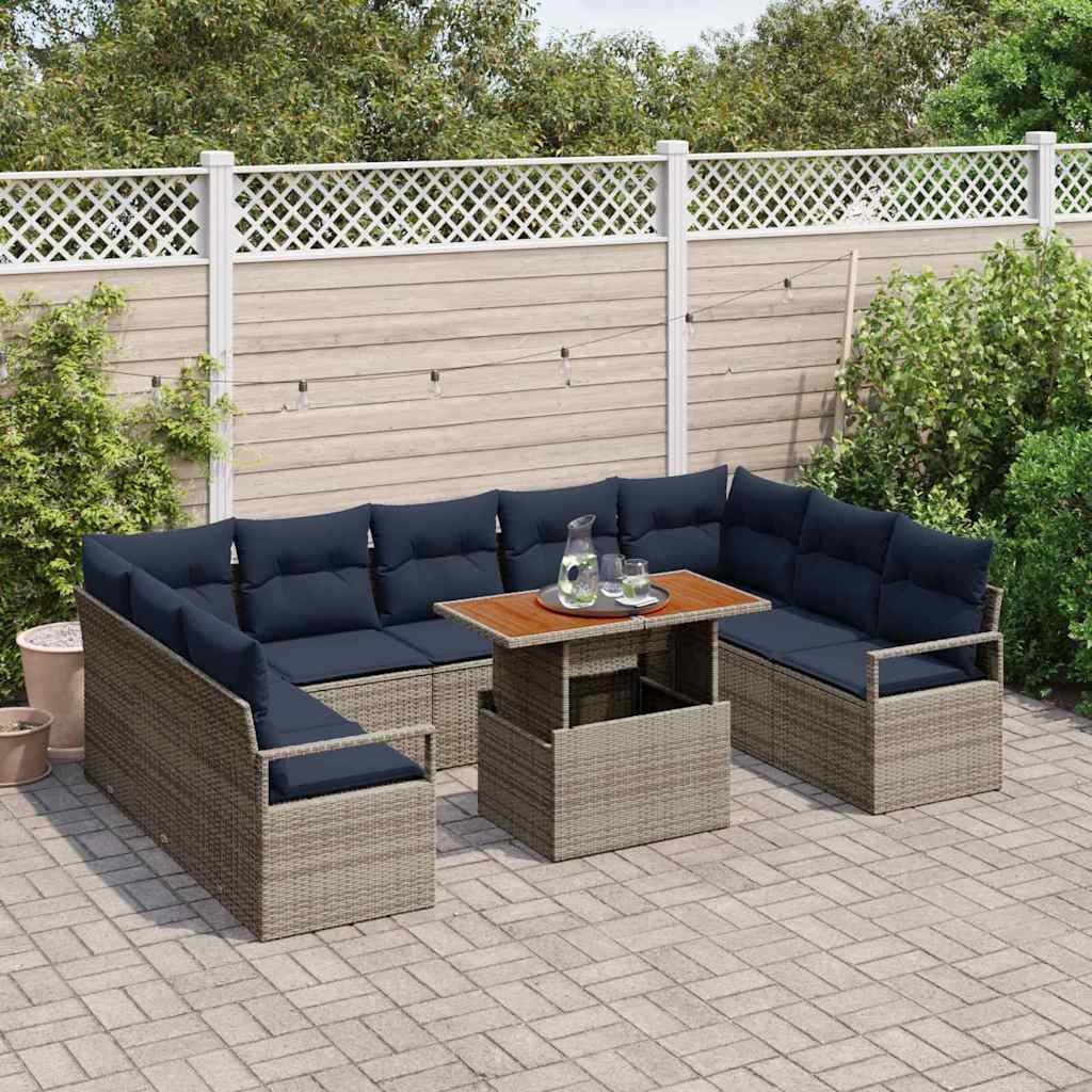 Garden Sofa Set with Cushions 10 Pcs Grey and Navy Blue