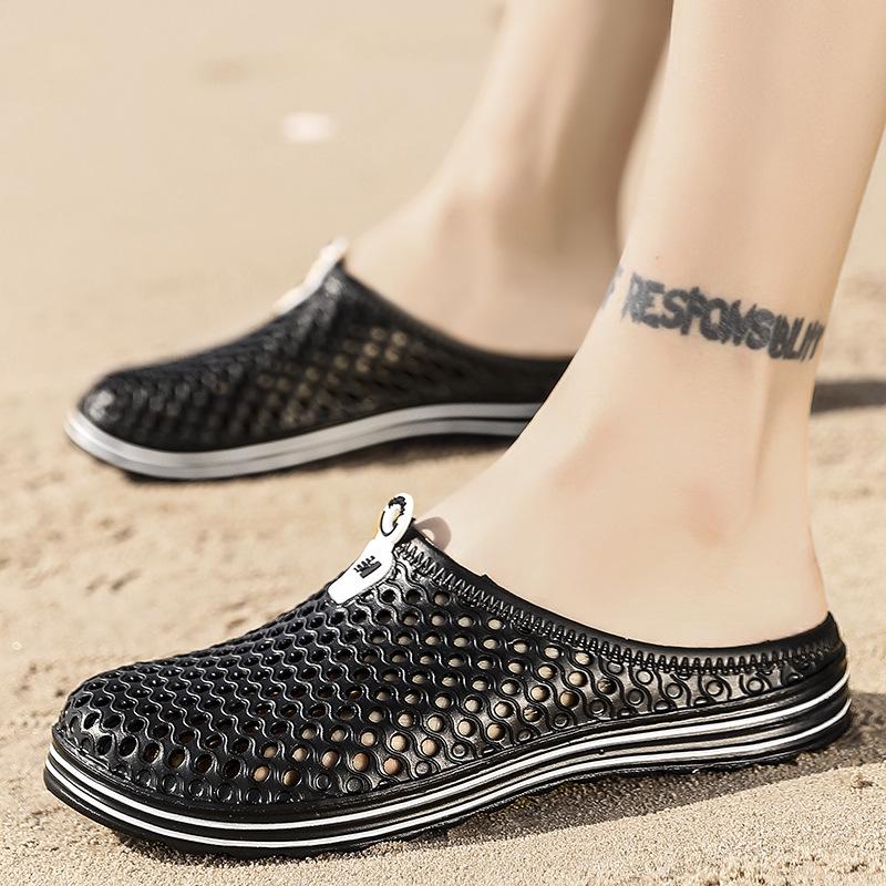 Beach Shoes Non-Slip Platform Sandals Couple Casual Cool Slippers Men'S Hole Shoes Bag Head Half Drag Men