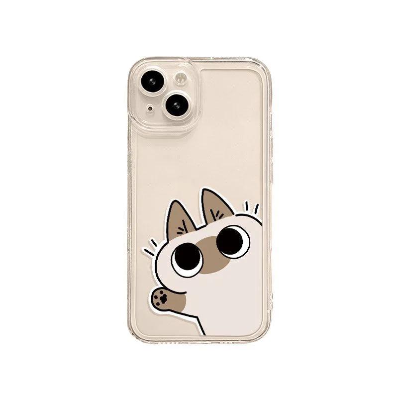 Cartoon Siamese Cat Clear Funda iPhone Cases For iPhone 17 16 15Pro Max 11 12 13 14Pro Plus Shockproof carcasa phone Case