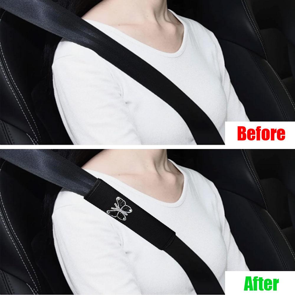 1Pc Fashion Diamond-studded Butterfly Styling Breathable Fabric Car Seat Shoulder Strap Cover Insurance Strap Cover Accessories
