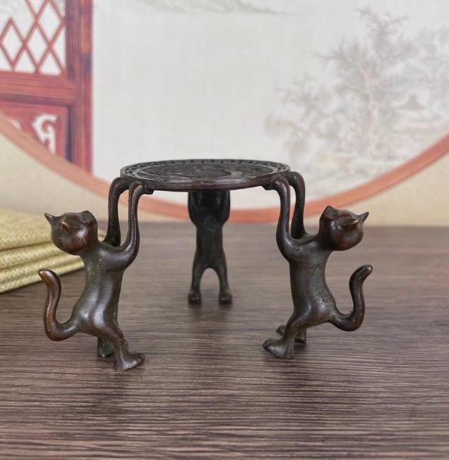 Free Shipping Chinese Bronze Plate Cats Lion, Angel Animal Oil Lamp Candle Holder Candlestick Statue