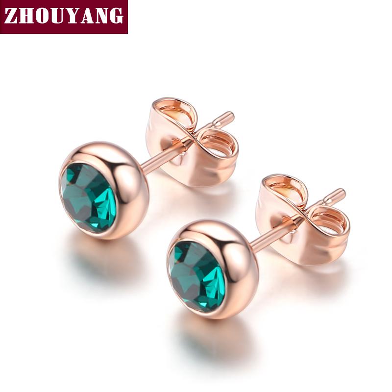 

Simple Green Crystal OL Style Rose Gold Color Stud Earrings Colorful Gift For Women and Men Top Quality ZYE633