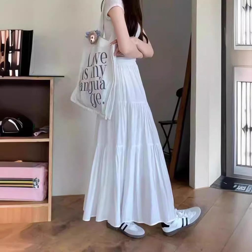 Women's Elastic Waist Maxi Skirt A Line Tiered Skirt Sweet French Vacation Summer Skirt