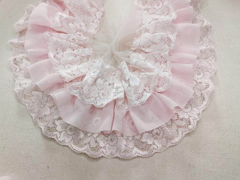 

Fashion Three-layer Mesh Chiffon Wrinkled Lace Fabric DIY Women s Children s Toys Doll Clothing Skirt Hem Trimming Accessories 1 yard рожевий