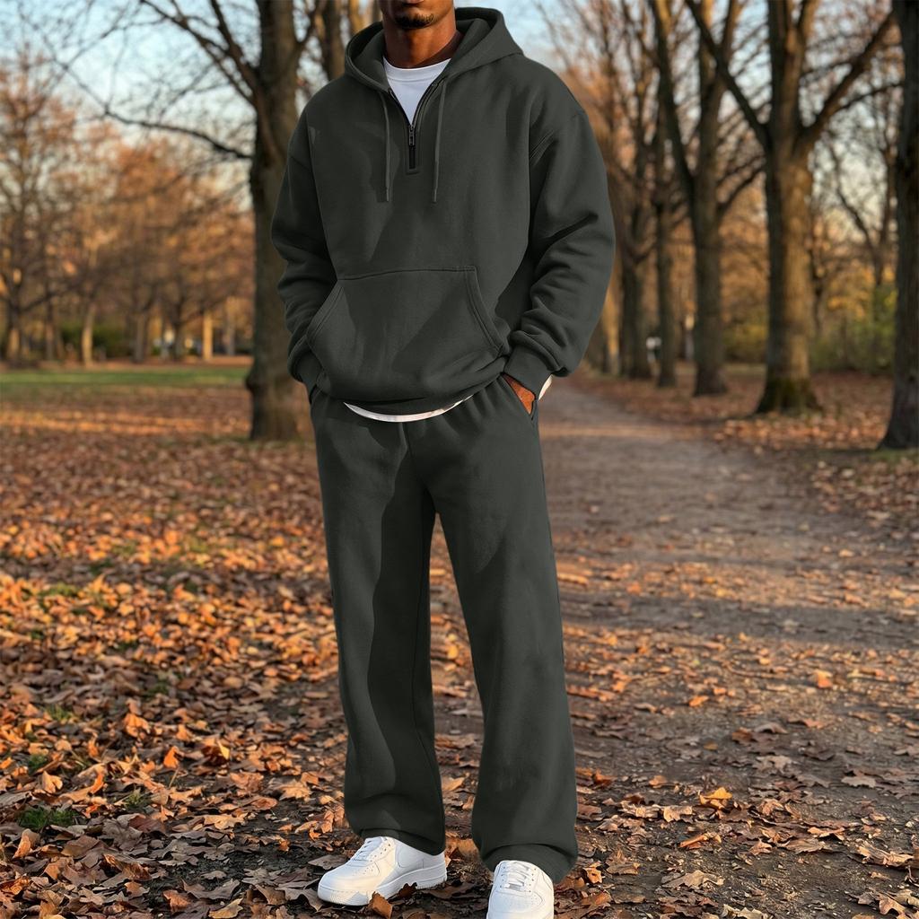 Herren 2-teiliges Set: Reißverschluss-Kapuzenpullover und Jogginghose mit elastischem Bund für Outdoor-Sport und Freizeit