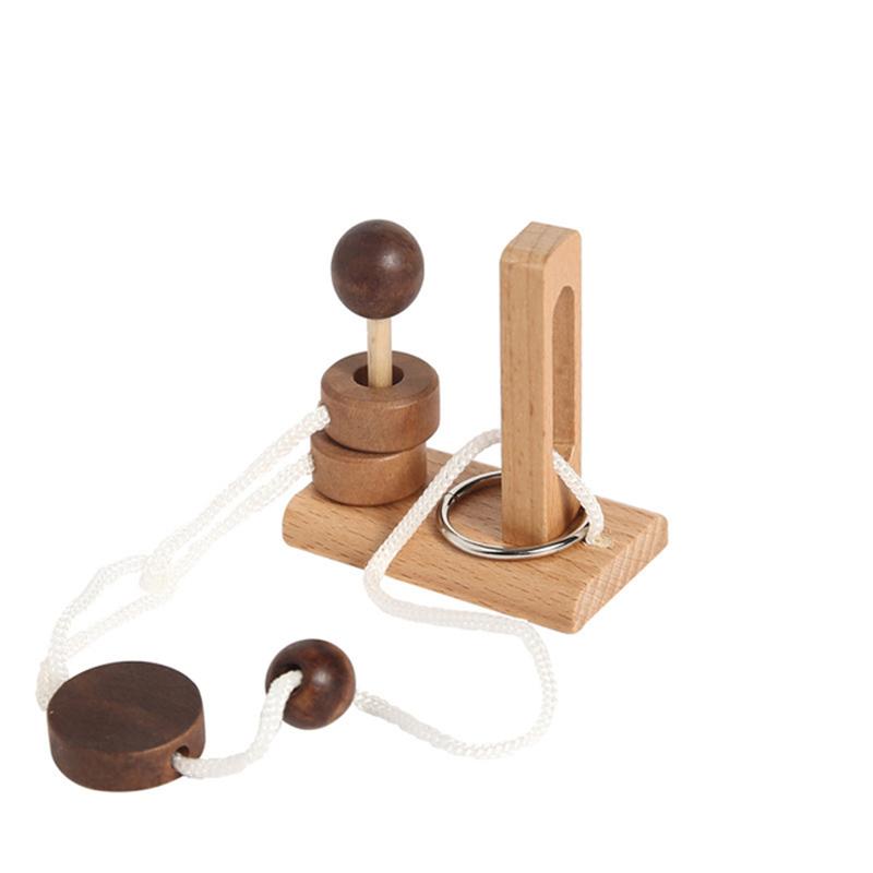 Wooden Toy Rings Lock Unlock Brain Teaser Puzzle Game Threading Rope Loop Puzzle Luban Kong Ming Lock Educational Toys for Kids
