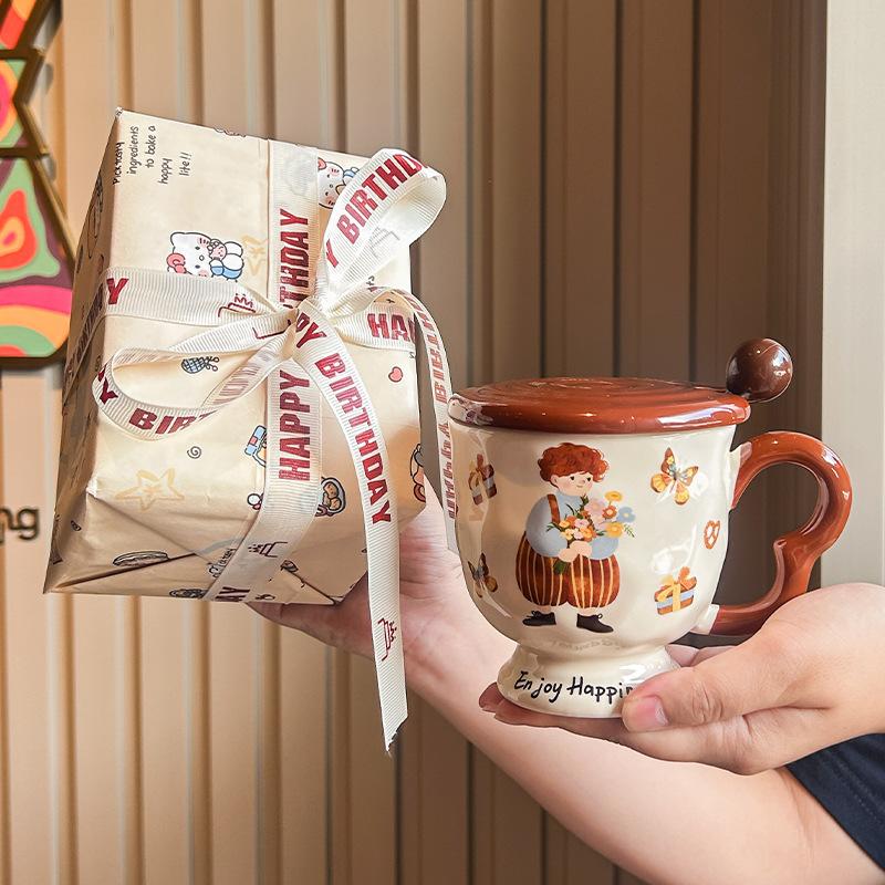 Geburtstagsgeschenke für Mädchen, niedliche Retro-Keramiktassen mit Deckel, Wassergläser, Freundinnen und Freunde, Geschenkboxen.