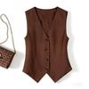 Linnen Gilet Dun Dames Tanktop Zomer High-end Slim Fit Kort Mouwloos Pak V-hals Vest