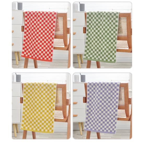 Pure Cotton Hand Towel Plaid Print Lightweight Water Absorbent Decorative Towel Gym Quick-Dry Washcloth