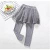 Leggings per bambine dai 2 ai 6 anni, primavera, autunno, gonna e pantaloni in pizzo, pantaloni da principessa per bambine, alla moda, rosa, grigio e nero